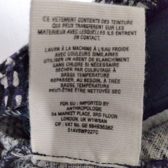Anthropologie Cartonnier Cropped Pants Blue White Print Size 2 - Picture 8 of 9